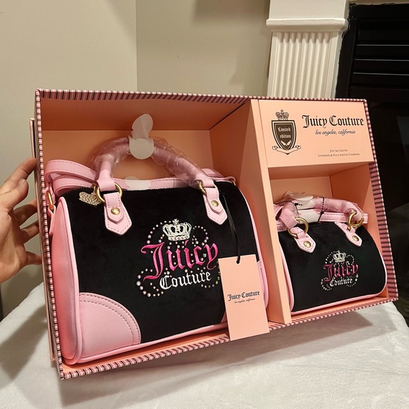 Juicy Couture Limited Edition Heritage Speedy 2-Pc Satchel bags Set black pink - Picture 4 of 13